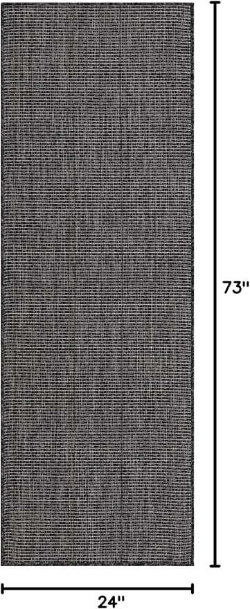 Unique Loom Collection Casual Transitional Solid Heathered Indoor/Outdoor Flatweave Area Rug (2' x 6' 1" Runner, Black/Ivory) - Image 3