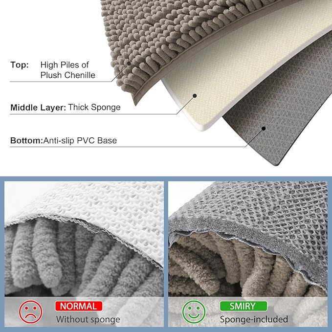 Smiry Luxury Chenille Bathroom Rugs 30x20, Extra Soft and Absorbent Shaggy Bath Mat, Machine Washable, Non-Slip Plush Carpet Runner for Tub, Shower, and Floor, Home Decor Accessories, Latte - Image 5