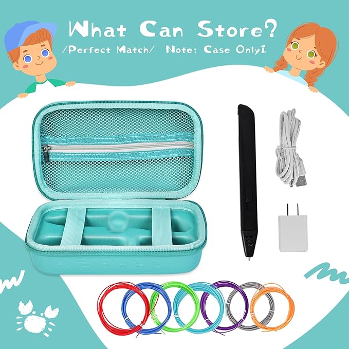 Case Compatible with 3Doodler Start+ Essentials for 3D Pen Set for Kids, Carrying Holder Fit for Printing Pens, Storage Organizer for Printing Filament Refill, Micro-USB Charger (3D-02-Light Blue) - Image 5