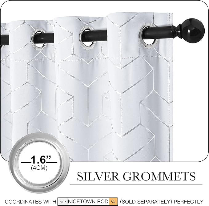 NICETOWN Greyish White Curtain Panels - Room Darkening Window Treatment Thermal Insulated Grommet Room Darkening Curtains/Panels/Drapes for Bedroom (2 Panels, 52W by 63L, Greyish White) - Image 3