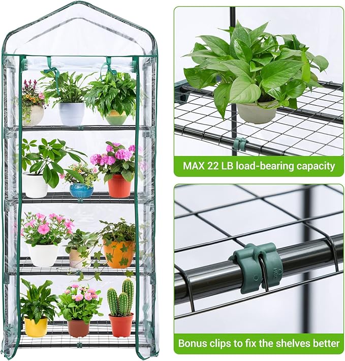 Mini Greenhouse for Outdoors Indoor: Ohuhu Small Green House with 4 Tier Shelves, Portable Plastic Greenhouses with Heavy Duty Transparent PVC Cover for Winter Garden Patio Backyard Porch Balcony - Image 3