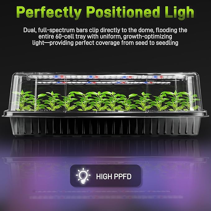 120-Cell Seed Starter Tray with Grow Light, Seedling Starter Trays with 4.08" Humidity Dome, Self-Watering Plant Germination Trays,Seed Starter Kit for Seeds Growing (Black) - Image 3