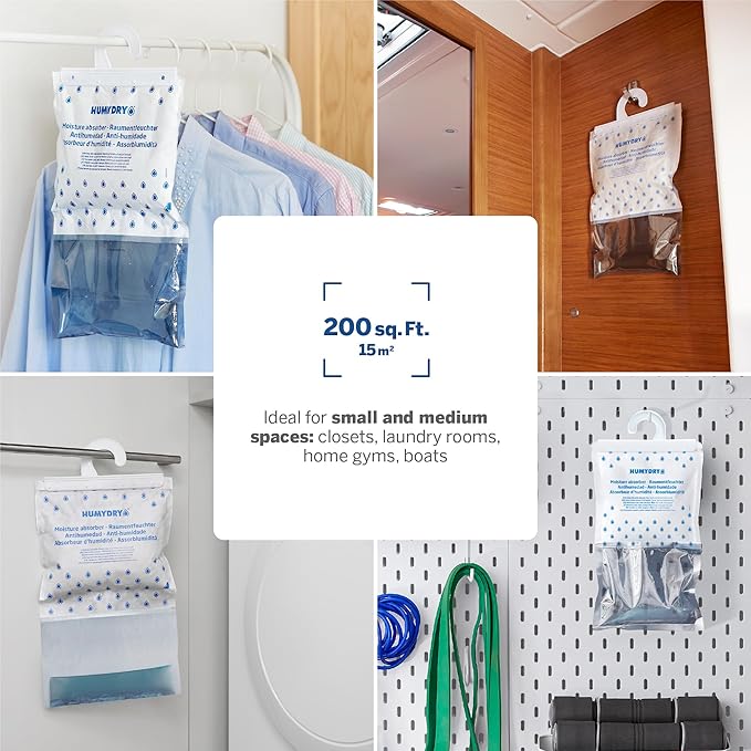 HUMYDRY Hanging Moisture Absorber for Closets, Pack of 6 Unscented 15.9 Oz Dehumidifier Bags, Non Electric Humidity Absorbers for Wardrobes Clothes Storage Areas and Small Enclosed Spaces - Image 6