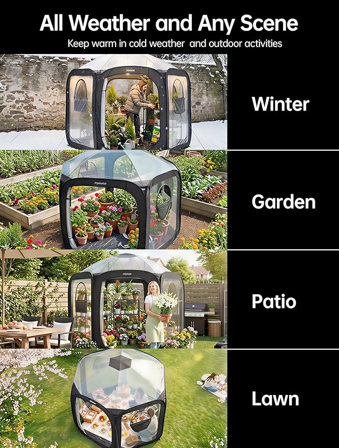 Porayhut Pop Up Greenhouse Tent,Portable Large Walk-in Plant House 10’X10’ ,Indoor Outdoor Gardening Plant Sunshine Room with PVC Mesh Cloth Cover for Protecting Plant from Cold Frost & Birds - Image 5