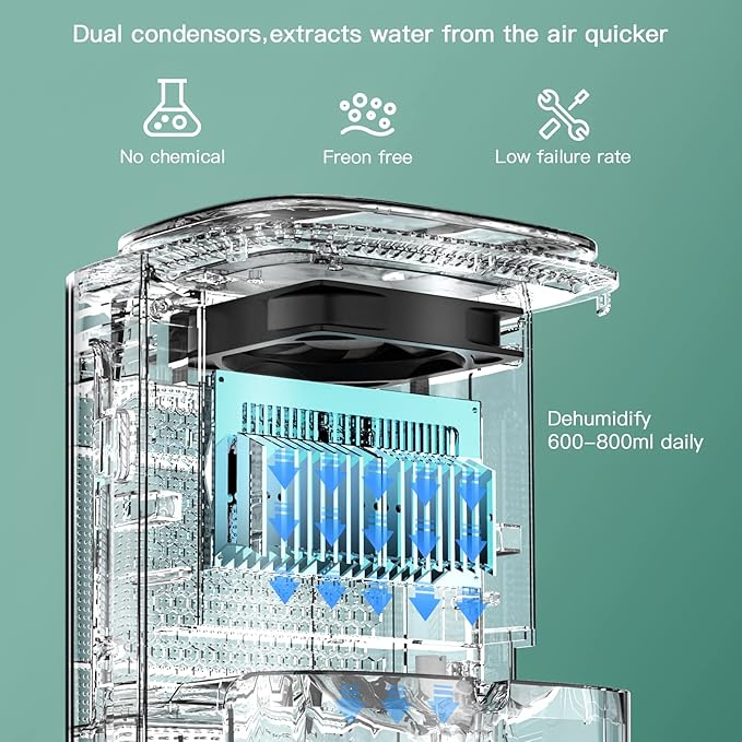 Dehumidifier and Air Purifier Combo,HEPA H13 Filter and Negative Air Ion Function,54oz(1600ML) Water Tank with Drain Hose,24hrs Auto-Off Timer,Idea for Bedroom,Bathroom,Closet,RV - Image 2