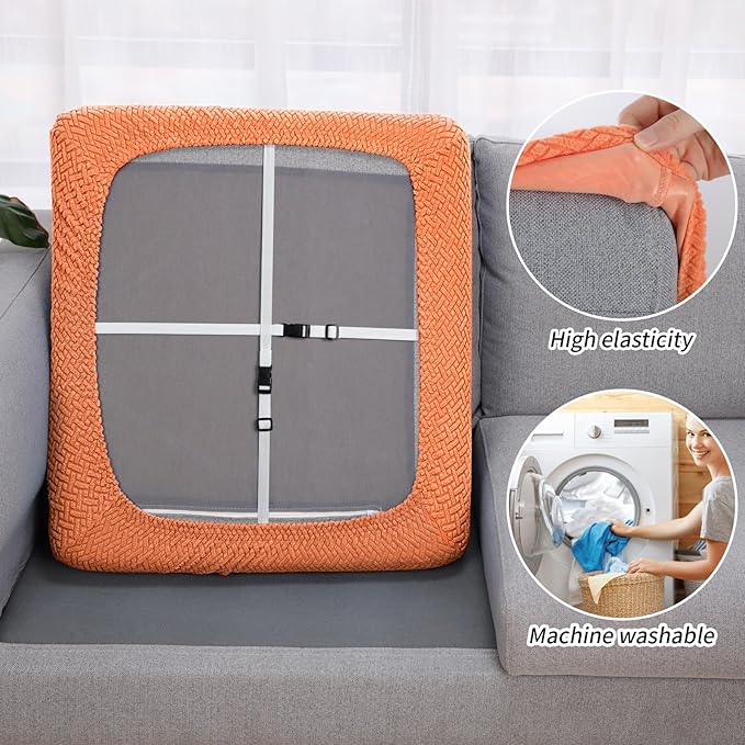 Fuloon Waterproof Couch Cushion Covers, Stretch Sofa Seat Cushion Slipcovers Solid Washable Furniture Protector Suitable for Armchair Loveseat Sofa (Orange, 3 Pieces) - Image 4