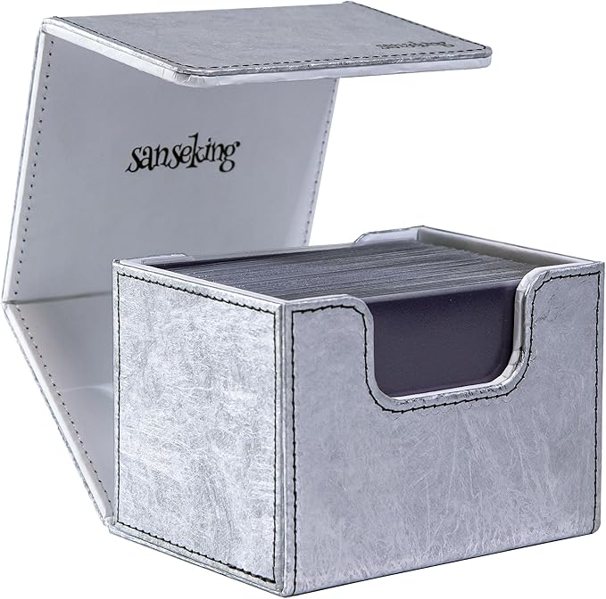 Magic Card Deck Box for MTG Single Deck Card Box fits 100+ TCG Sleeved Cards Tyvek® Paper Card Box Top Loading Card Boxes Magic Gift for MTG TCG CCG (Horizontal,Silver) by Sanseking