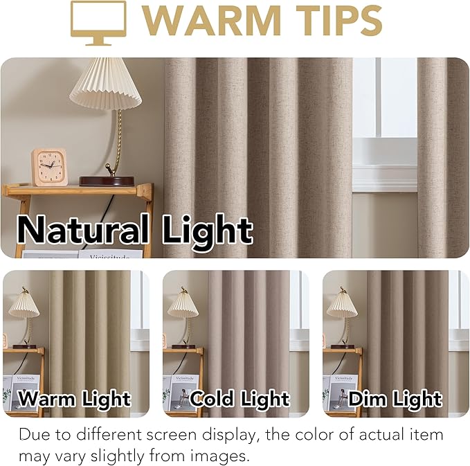 H.VERSAILTEX Linen Curtains 100% Blackout Curtains for Bedroom 84 inch Long Full Light Blocking Nature Linen Blended Window Curtains for Living Room Nickel Grommet (2 Panels, Heathered Sand) - Image 4
