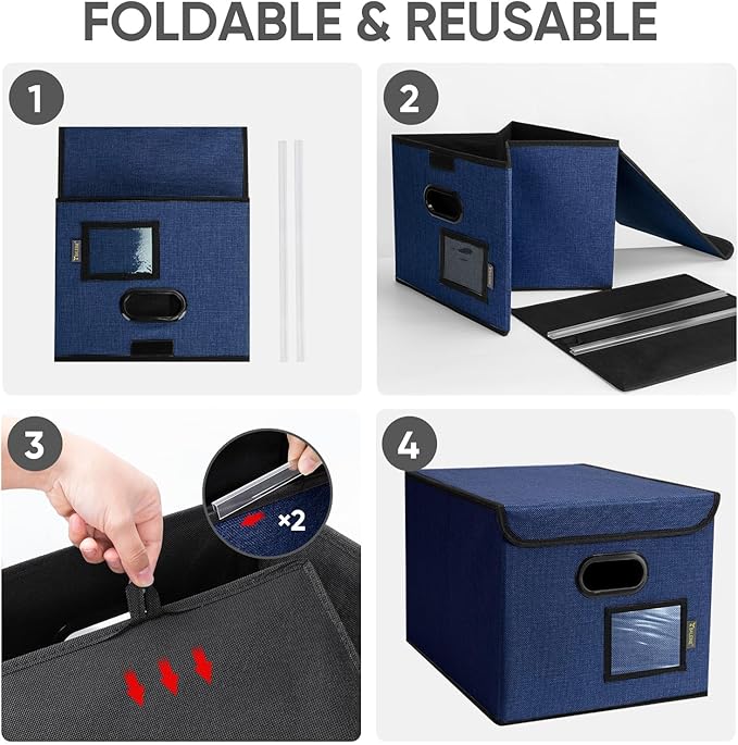 BALEINE File Organizer Box with Lid, Collapsible File Folder Organizer with Plastic Slide, Hanging File Folder Box for Office Document Storage (1 Pack, Blue) - Image 8