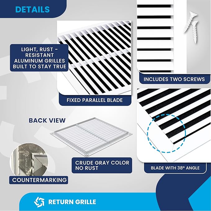 20x18 Inch (Duct Opening) Air Return Vent Cover Decorative – Premium Aluminum AC Vent Cover for Ceiling & Wall, Rustproof Grille, Ideal for Home HVAC Grille, Durable & Easy to Install by ACLAMINAIRE - Image 9