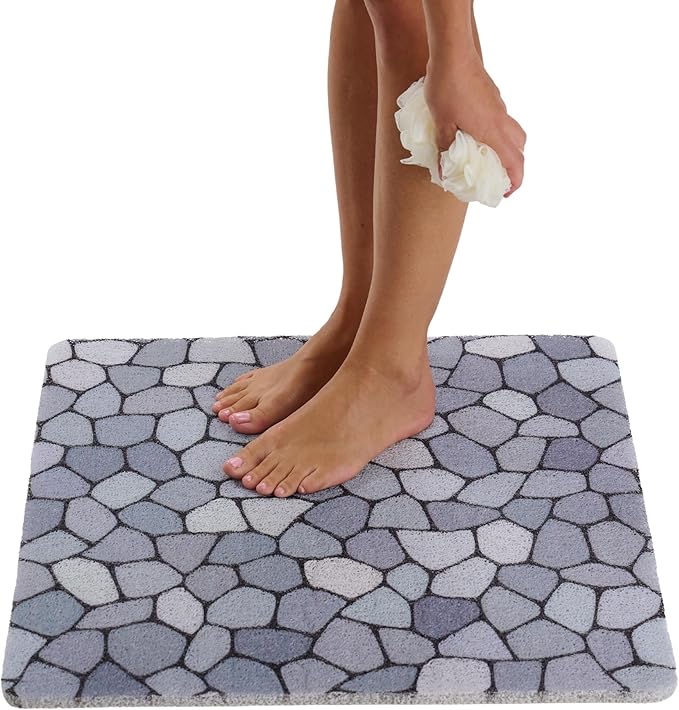 Enkosi Loofah Shower Mat Non Slip – Square Anti Slip Bath Mat for Inside Showers, Bathtub, Tub, Bathroom - Cushioned, Quick Dry PVC with Drain Holes - Secure Grip Safety Pad (Pebble Blue 24x24) by ENKOSI