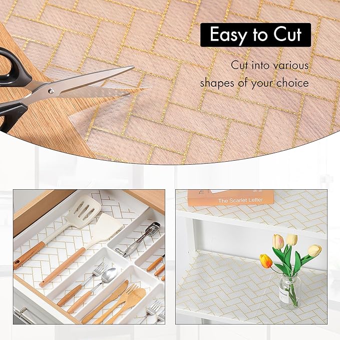 Cooyes Shelf Liner for Kitchen Cabinets – Non-Adhesive Waterproof Drawer Liner – Durable EVA Material Easy-to-Cut Shelf Paper for Refrigerator, Cupboard, Dresser with Modern Pattern - Image 4