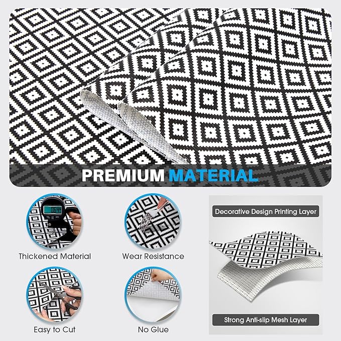 Coavas Extra Grip Thickened Shelf and Drawer Liner - Non-Adhesive Non-Slip Waterproof Mats for Kitchen Cabinets, Drawers, Shelves, Dresser & Cupboard, Easy Cut DIY (Black Rhombic, 12IN x 20FT) - Image 7