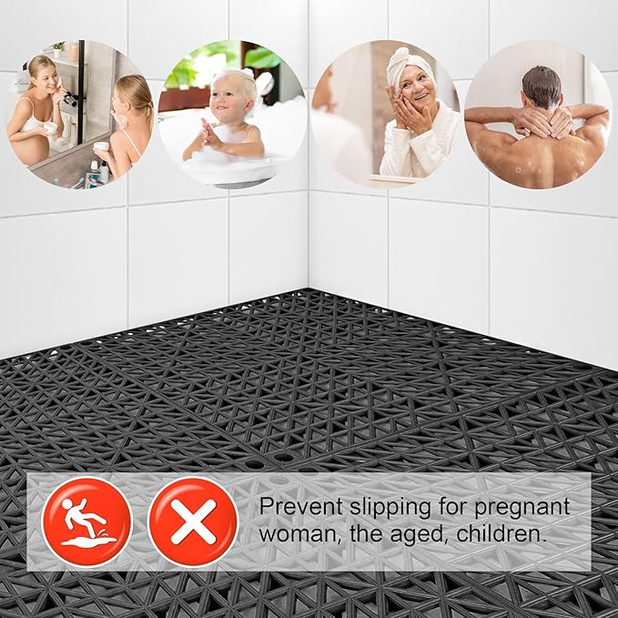 MYFAMIREA Modular Interlocking Cushion 12 Pack 11.8" x 11.8" Rubber Floor Tiles Non-Slip Splicing Drainage Mats for Deck, Pool, Outdoor Shower, Patio, Balcony, Indoor Bathroom, Kitchen (Gary Black) - Image 6