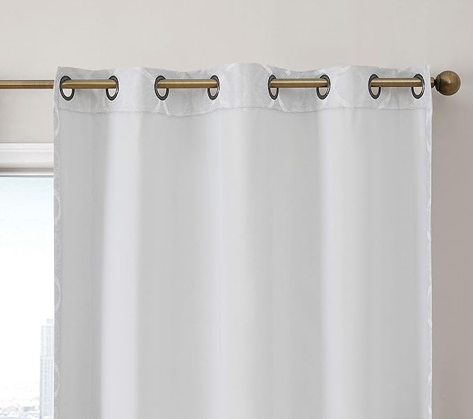 HLC.ME Versailles Lattice Flocked 100% Complete Blackout Thermal Insulated Window Curtain Grommet Panels - Energy Savings & Soundproof - for Living Room & Bedroom - Set of 2 (50 x 72 inches, Ivory) - Image 3