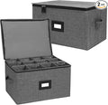 Mayniu Wine Glass Storage Box 2 Pack, Stemware Storage Containers Cases, Glassware Storage for 24 Crystal Glasses, Hard Shell Top Sides Bottom and Stackable (17'' x 13'' x 10'', Black) by Mayniu