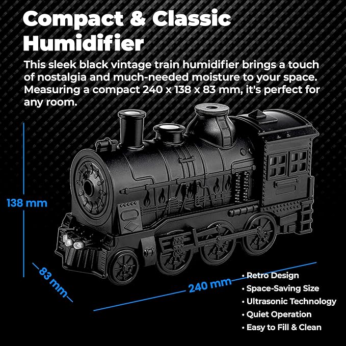 OMEO Black Small Train Aromatherapy Humidifier & Essential Oil Diffuser - Dual Mist, Quiet Ultrasonic, 300ML Tank, Remote Control, LED Light, Air Purifier for Home, Office, and Bedroom Use - Image 8