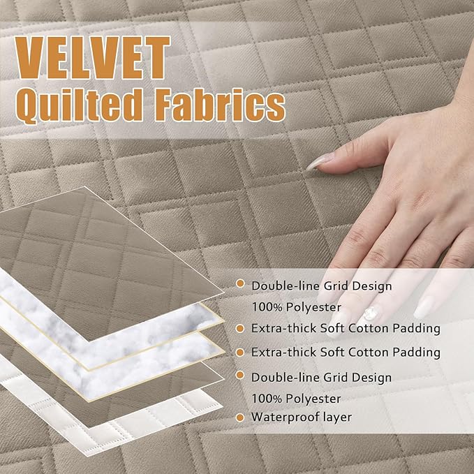 Arfntevss Waterproof Sectional Couch Covers L Shape Washable Velvet Sofa Cover for Sectional Non Slip Large Corner Slipcovers Dog 6 Pcs Universal U Shaped Furniture Protector (Light Khaki, X-Large) - Image 3