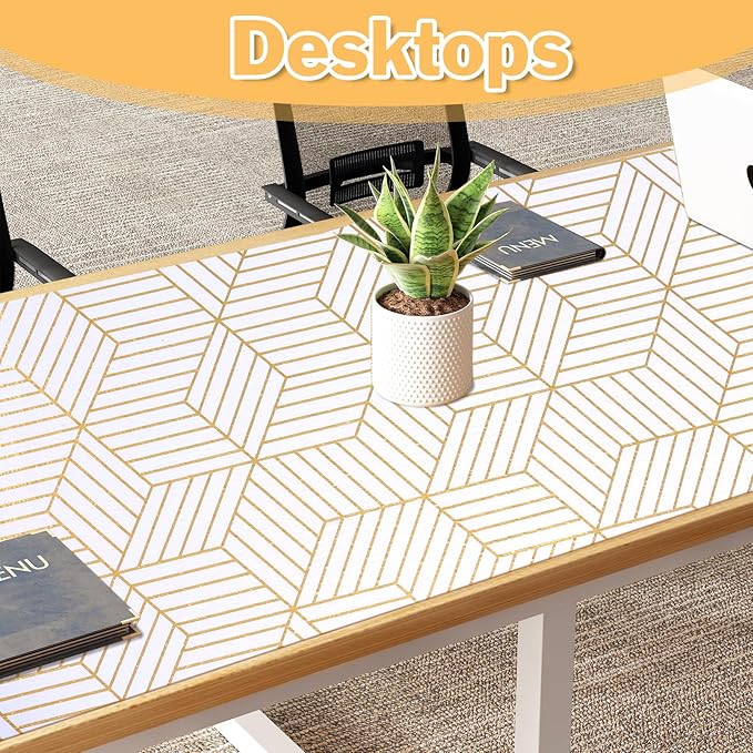 Shelf Liners for Kitchen Cabinets Non Adhesive Shelf Liner Paper Non-Slip Thickened Drawer Liner Easy to Clean for Tool Box Refrigerator with Knife and Tape Measure, Gold Geometric, 17.3 x 236.2 in - Image 8