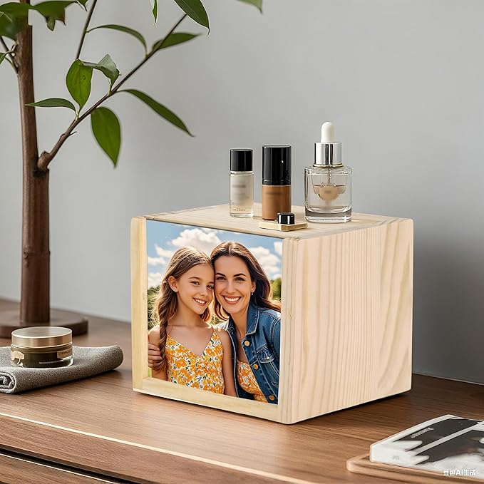 Minache Wooden Keepsake Box with Customized Photo Slide Lid, Square Wood Memory Box for Jewelry, Photos, Handmade Decorative Storage Box - Image 7