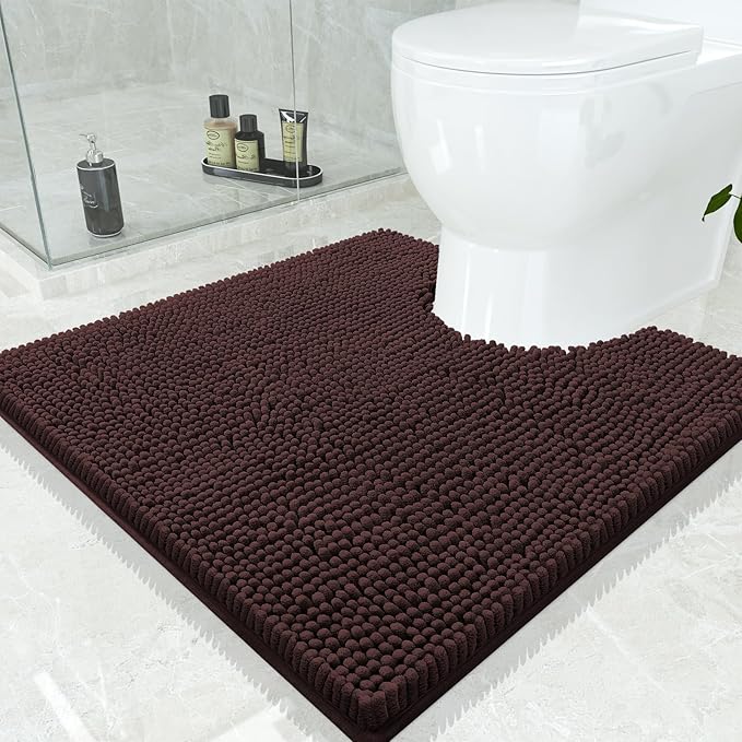 Smiry Luxury Chenille Toilet Rugs U-Shaped 24x24, Soft Absorbent Non-Slip Contour Bathroom Rugs for Toilet, Machine Washable Contoured Bath Mats, Brown by Smiry