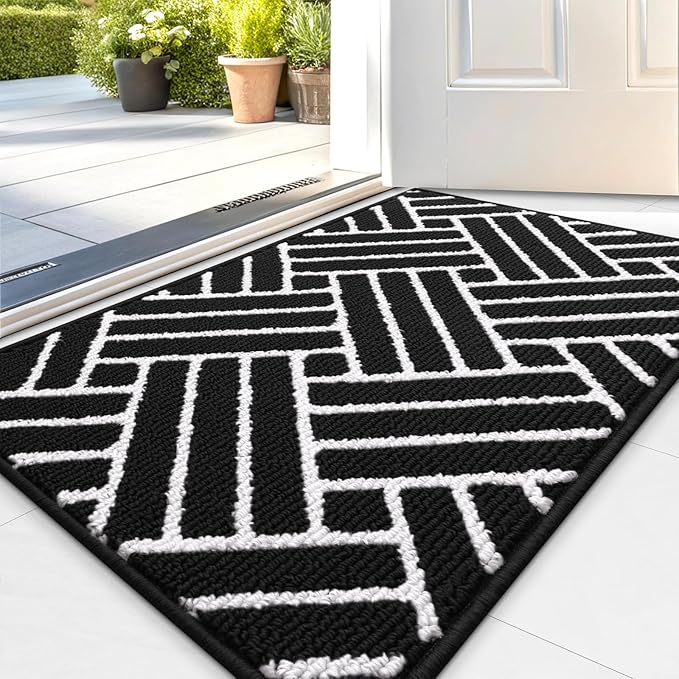 OLANLY Indoor Door Mat, 36x24 Inch, Dirt Resistant and Absorbent, Non-Slip Rubber Backing Floor Mats, Easy Clean Low-Profile Doormat for Entryway, Front Door, and Inside Entrance, Deep Black by OLANLY
