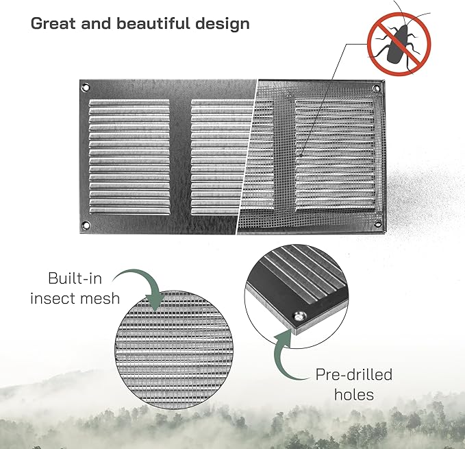 Vent Systems 12" x 6" Inch (Overall) Scratch Resistant Galvanized Metal Vent Cover - 3 Pack - Louvered Duct Grille with Built-in Mesh Screen - Wall/Ceiling HVAC Ventilation Register - Indoor & Outdoor - Image 3