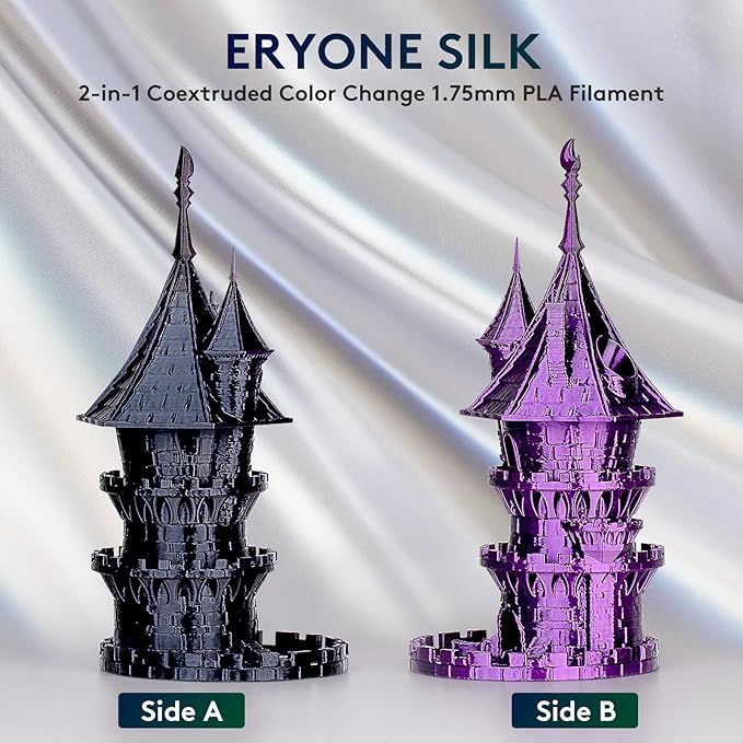 ERYONE Silk Dual Color PLA Filament 3D Printer 1.75mm +/- 0.03mm, Bicolor Filament Two Tone PLA 1KG(2.2lbs) Cardboard Spool, Black Purple - Image 3