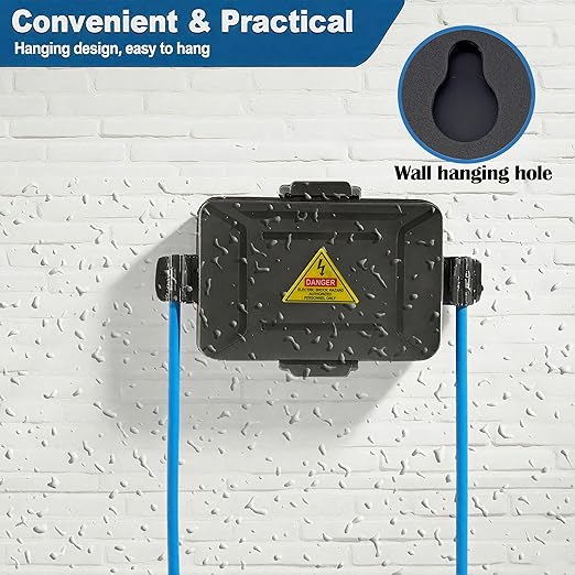 Mini Outdoor Electrical Box, IP54 Waterproof Extension Cord Cover (Inside 6.2 x 3.9 x 2.7 inches) Weatherproof Connection Box for Plug,Connector, Power Cord, Festive Light(2 PCS Black) - Image 5