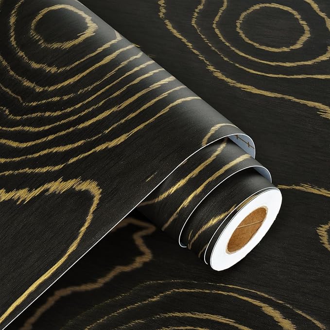 WESTICK Black/Gold Wood Contact Paper for Counter Top Peel and Stick Waterproof Wood Wallpaper Self Adhesive Wood Grain Contact Paper for Countertops Kitchen Cabinets Office Tables 15.8" x 80" - Image 8