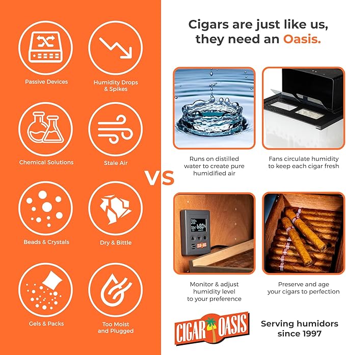 Cigar Oasis Magna 3.0 Cigar Humidor Humidifier - Electric Humidifier for Cigars - LCD Humidity & Temperature Display - Efficient Sensor Controlled Fan - Soft-Touch Button - 10-50 Cubic Ft Cabinet - Image 5