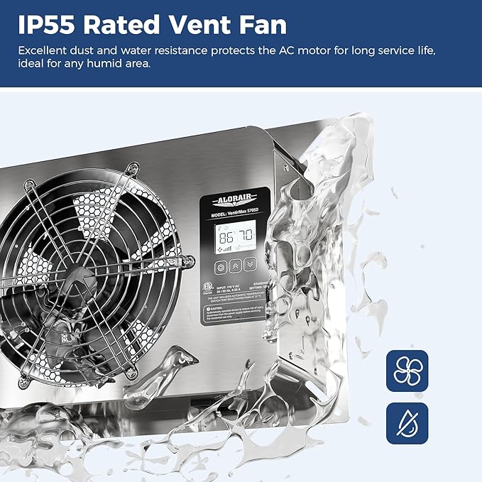 ALORAIR 570 CFM Crawl Space Ventilator Fan with Digital control, IP55 Rated Stainless Steel Exhaust Fan with Temperature Humidity Controller, Timing Cycle, Speed Control for Basement, Garage, Attic - Image 4