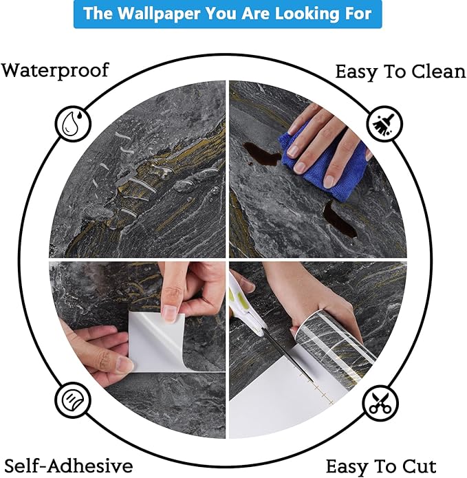 CRE8TIVE Dark Grey Gold Marble Contact Paper 12"x80" Glossy Slate Marble Wallpaper Peel and Stick Countertops Waterproof Self Adhesive Removable Wallpaper Marble Vinyl Wrap for Bathroom Cabinets Desks - Image 9