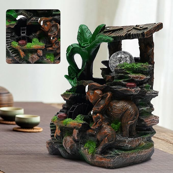 Tabletop Rockery Fountain Indoor Waterfall Bonsai Desktop Mini Rockery Water Fountain with Automatic Pump and LED Light, Home Office Bedroom Humidifier Desk Decorate (Style 12) by kunghei