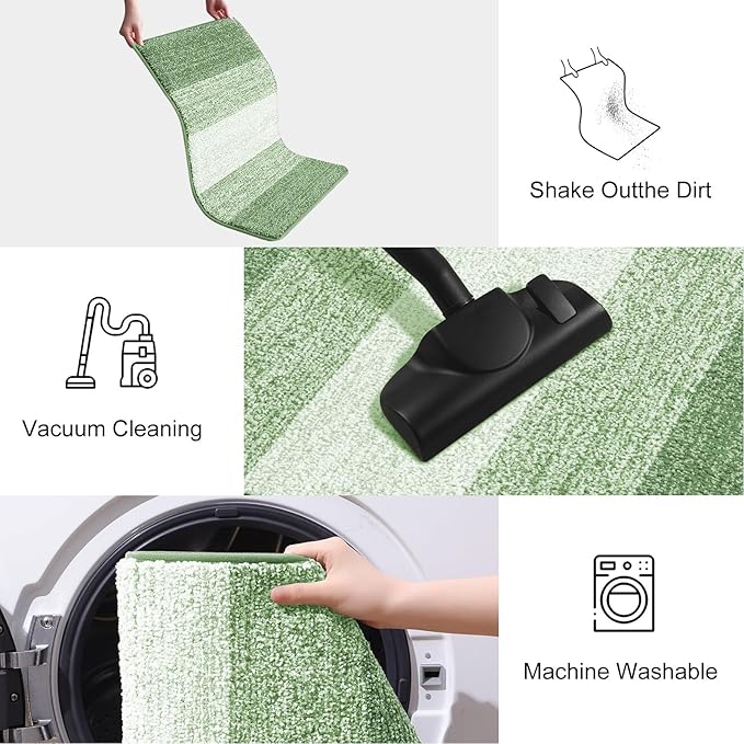 Smiry Dog Door Mat for Muddy Paws, Absorbs Moisture and Dirt, Low-Profile Entryway Mat with Non-Slip Backing, Entry Indoor Outdoor Doormat for Inside Floor (71x47 Inches, Sage Green, Striped) - Image 6