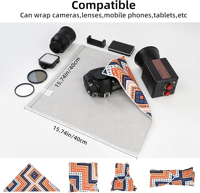 Camera Wrap, Anti-Scratch Protective Wrap, Lens pouche, Magic Self-Adhesive Cloth, Lens Protector, Washable Universal Storage Cloth for DSLR, Smartphones, Laptops, Cosmetic, Household Items - Image 5
