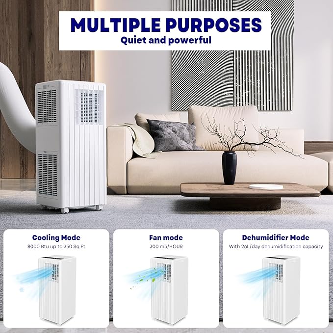 GAOMON 8000 btu Portable Air Conditioners Windowless for Bedrooms,3-In-1 Portable AC Unit for Room with 24h Timer & Remote Control,Drainage-free,Dehumidifier,Sleep Mode,Fan - Image 8