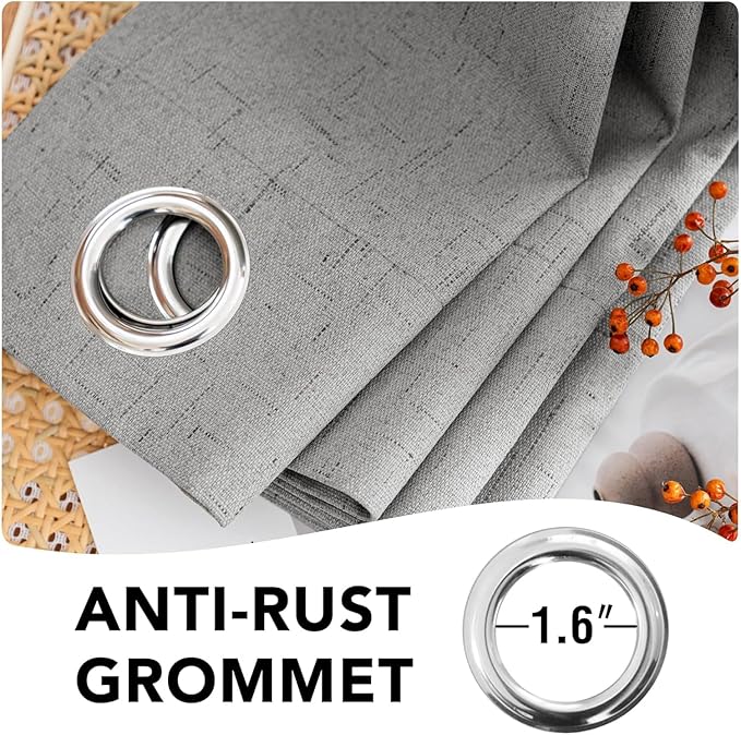 H.VERSAILTEX Linen Curtains 100% Blackout Curtains for Bedroom 90 inch Long Full Light Blocking Nature Linen Blended Window Curtains for Living Room Nickel Grommet (2 Panels, Dove Gray) - Image 6