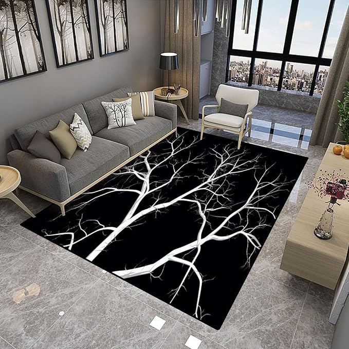 White Branches in The Dark Night Carpet: Elegant Pattern Printing Lightweight Area Rug, Fade, Flame, Stain Resistant, Quick Dry, Waterproof Floor Carpet for Living Room Bedroom Décor, 18 x 30 Inch - Image 4
