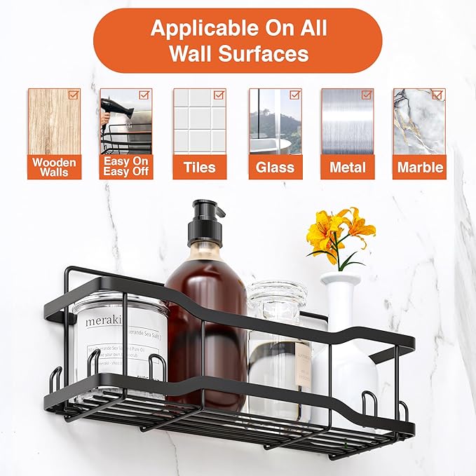 Shower Caddy Bathroom Shelves, The Athena Silken 4 Set, 40LB Capacity, Adhesive Tape No Drill - Rustproof -Gorgeous Powder Coated 304 Stainless Steel Shower Organizer for kitchen & Home Decor - Black - Image 2