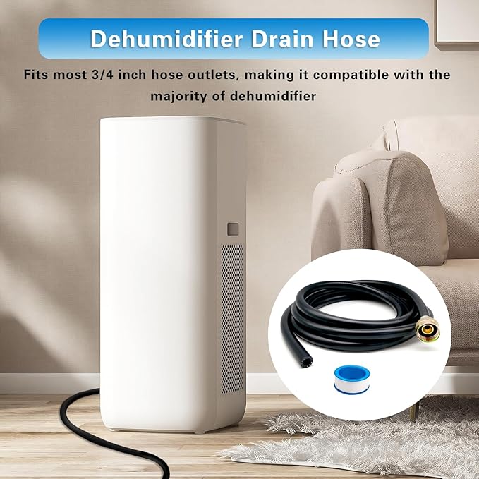 Leakproof Dehumidifier Drain Hose 3/4 Inch FHT Connection Brass Interface to Prevent Water Leakage 20 Feet Thickened Dehumidifier Hose with Rustproof Durable Connector Fits for Most of Dehumidifiers - Image 5