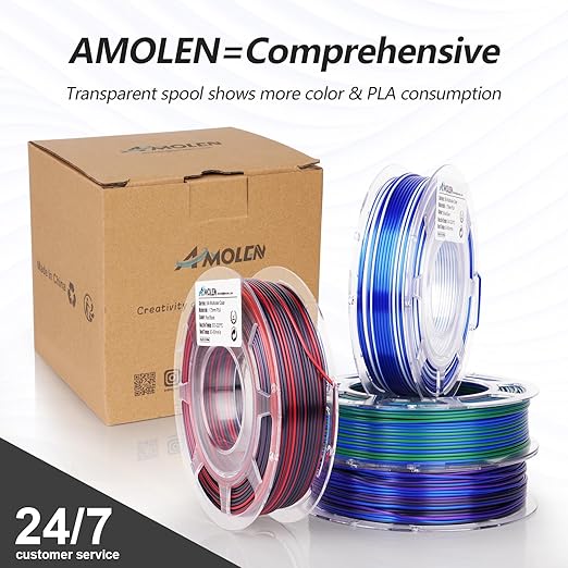 AMOLEN Silk PLA 3D Printer Filament Bundle, Multicolor Gradient Rainbow PLA 1.75mm Pack, Shiny Fast Color Change 3D Printing Filament for Most FDM 3D Printer, 200g X 4 Spools - Image 6