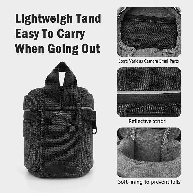 Camera Lens Case Lens Bag Compatible (3.15" x 3.15"(Canvas, Black)) - Image 3