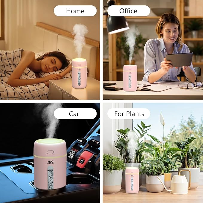 Lisacool Small Humidifier,Portable Mini Humidifier for Bedroom,Office, Car,Travel with Night Light, Auto Shut-Off,Super Quiet (Pink) - Image 7