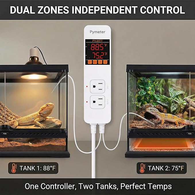 Digital Temperature Controller Dual Probe Reptile Thermostat Controlled Outlet for Terrarium Heat Mat Heating Pad, Switch Cooling Fan Freezer Fridge ON & Off at Setpoints 10A 1200W - Image 4