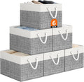Storage Bin,Collapsible Storage Basket For Organizing,Large Storage Boxes With Rope Handles,Storage Containers,White & Grey,6 Pack by StorageTastic