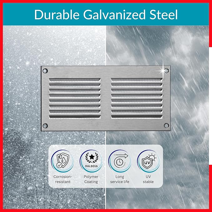6x2 Vent Cover (Duct Opening) - HVAC Return Air Grille for Wall and Ceiling - Stainless Steel AC Vent Cover with Mesh - Rectangular Ventilation Register - Overall Size: 7,87" W x 3.94" H - Image 3