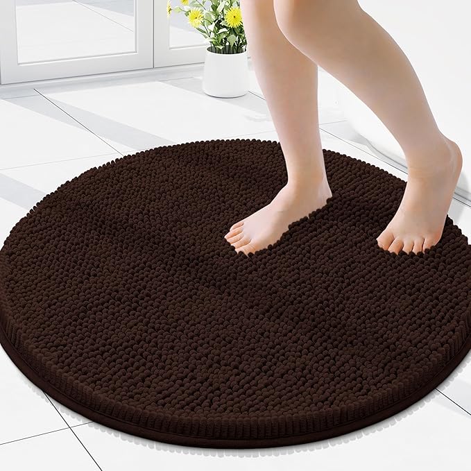 Smiry Luxury Chenille Round 24x24, Extra Soft and Absorbent Shaggy Bathroom Mat Rugs, Machine Washable, Non-Slip Plush Carpet for Tub, Shower, and Bath Room, Brown by Smiry