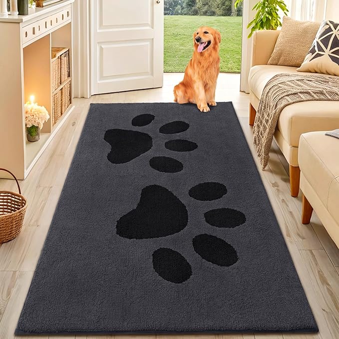 Smiry Dog Door Mat for Muddy Paws, Absorbs Moisture and Dirt, Low-Profile Entryway Mat with Non-Slip Backing, Entry Indoor Outdoor Doormat for Inside Floor (71x47 Inches, Black, Paw) by Smiry