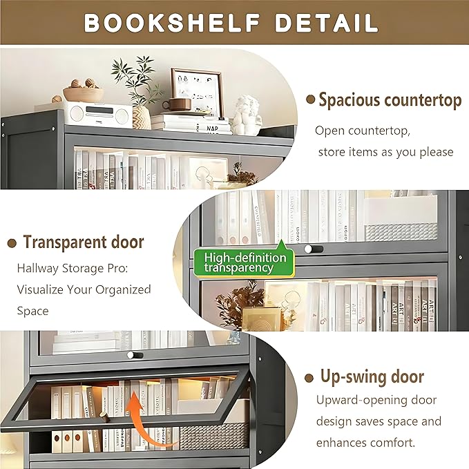 Curio Display Cabinet with Acrylic Glass Door, Large Capacity Storage Cabinet Collectibles Toy Organizers Rack & Display Shelf, Kids Bookshelf and Bookcase for Playroom, Bedroom - Image 3